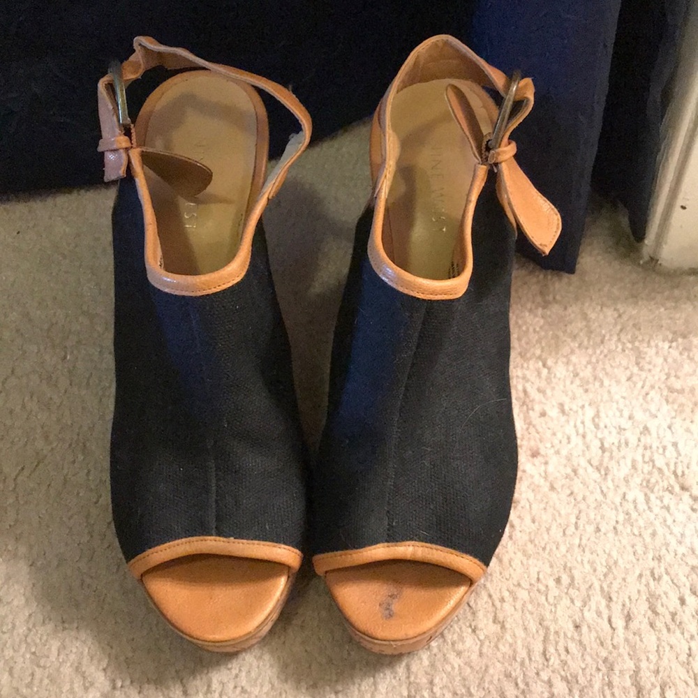 NINE WEST Black & tan cork wedges - 8